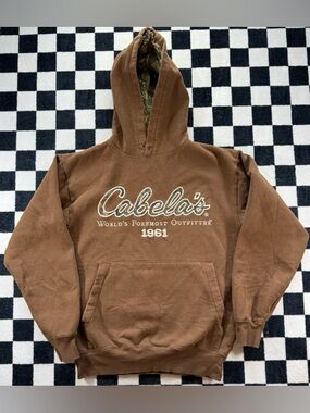 Vintage Cabela's Hoodie Men's Small Brown Heavyweight Camo Outdoor Grunge Hunt